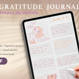 Diario de Gratitud Digital: Plantilla de Gratitud Marajuyá, Diario de Autocuidado, Terapia de escritura, Reflexión vespertina Diario de gratitud en español
