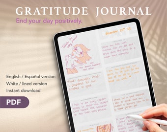 Diario digitale della gratitudine: modello di gratitudine Marajuyá, diario sulla cura di sé, terapia della scrittura, riflessione serale Diario de gratitud en español