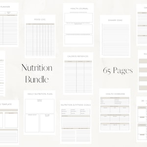 Nutrition Bundle, Meal Planner Printable, Weekly Food Diary, Meal Tracker, Food Journal, Menu Plan & Prep, Diet, Fitness, Health, Wellness