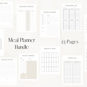 Meal Planner Printable, Weekly Meal Plan, Meal Tracker, Food Journal, Menu Plan & Prep, Diet, Fitness, Health, Digital Meal Planner