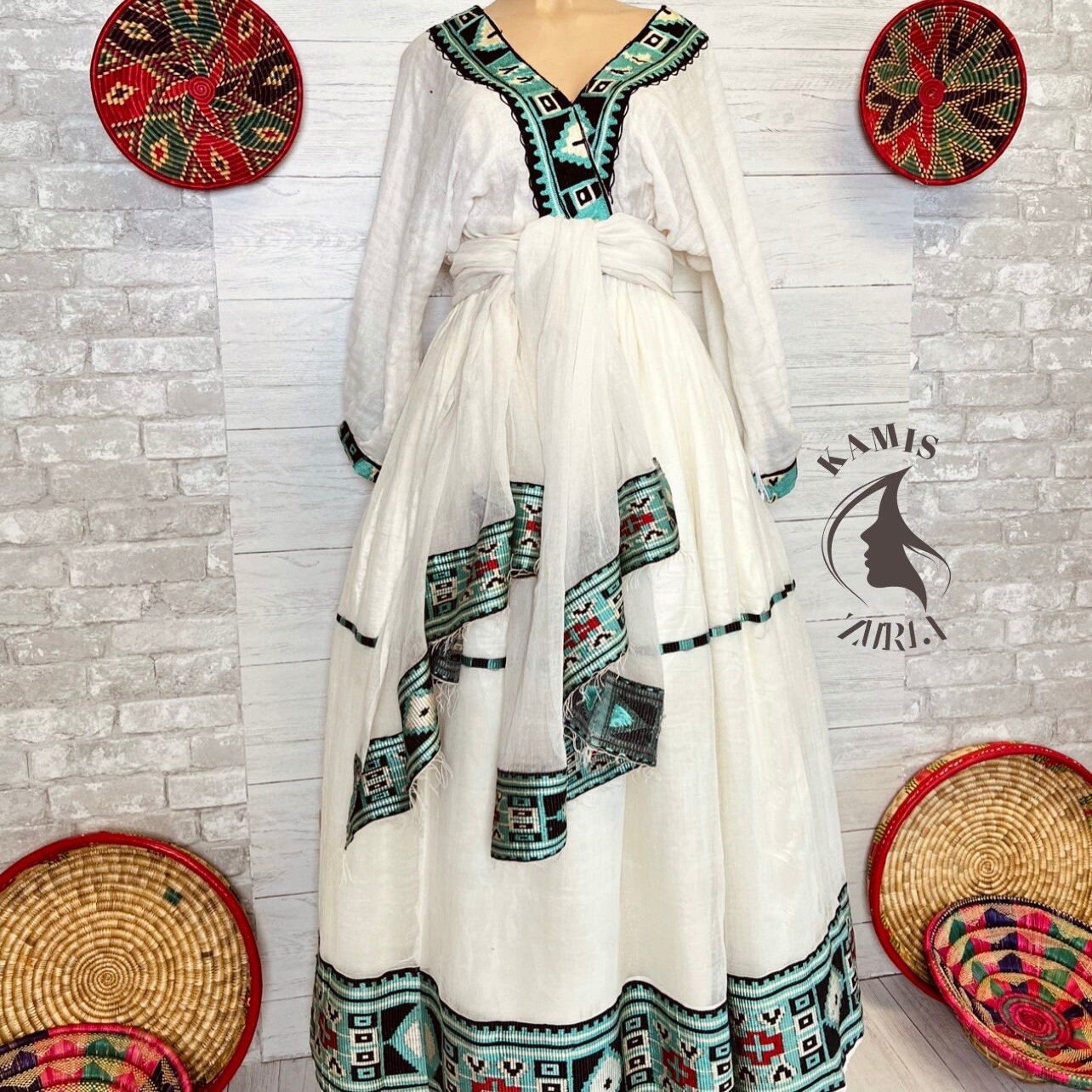 Ethiopian Traditional Dress Eritrean Dress Habesha Kemis Zuria Habesha Chiffon Kemis with belt
