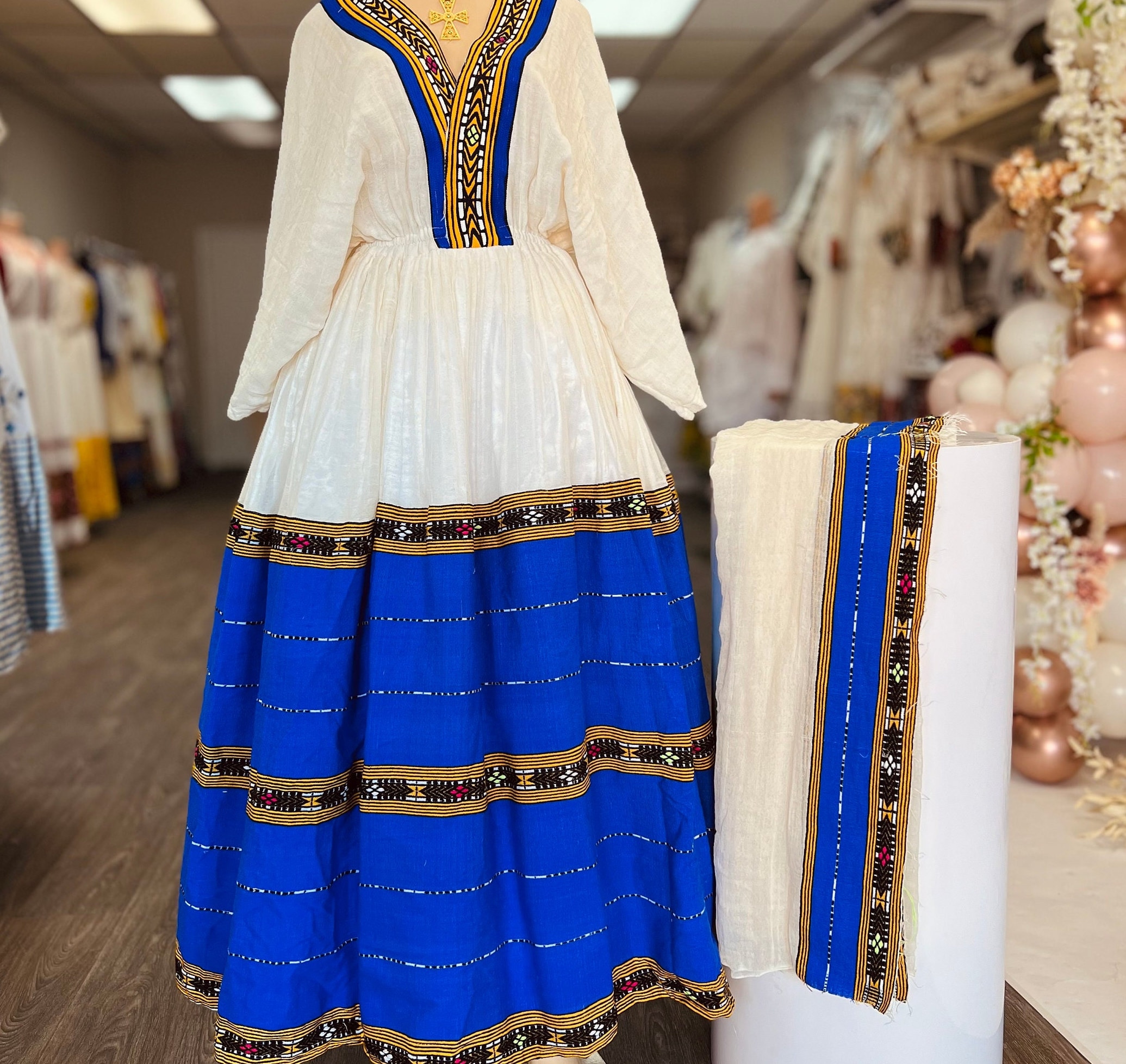 blue ethiopian dress Blue Habesha Dress – Traditional Ethiopian Dress from Our Ethiopian St – Habesha  Dresses Store main image 1