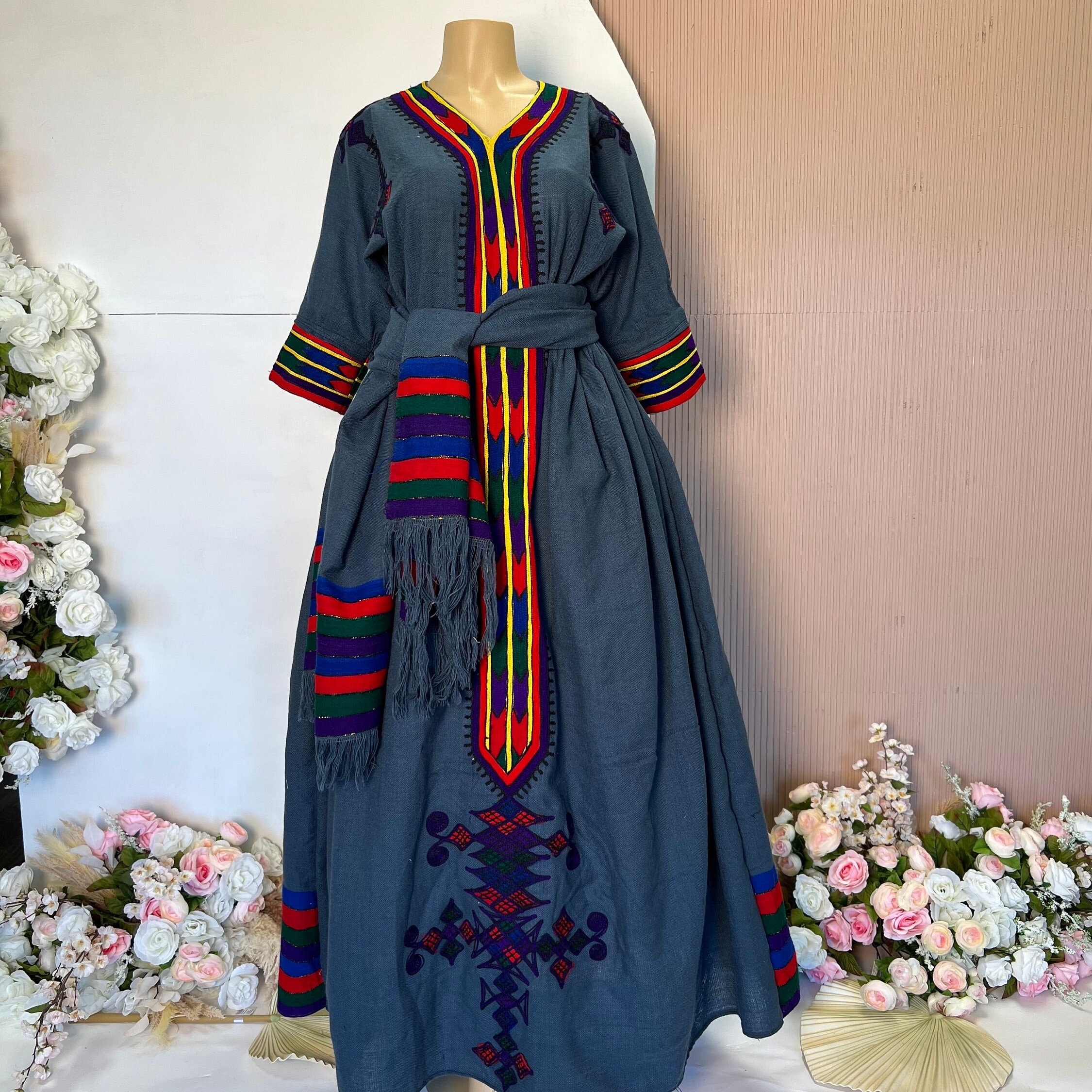 blue dress for baby girl Beautiful White & Blue Habesha Dress main image 1
