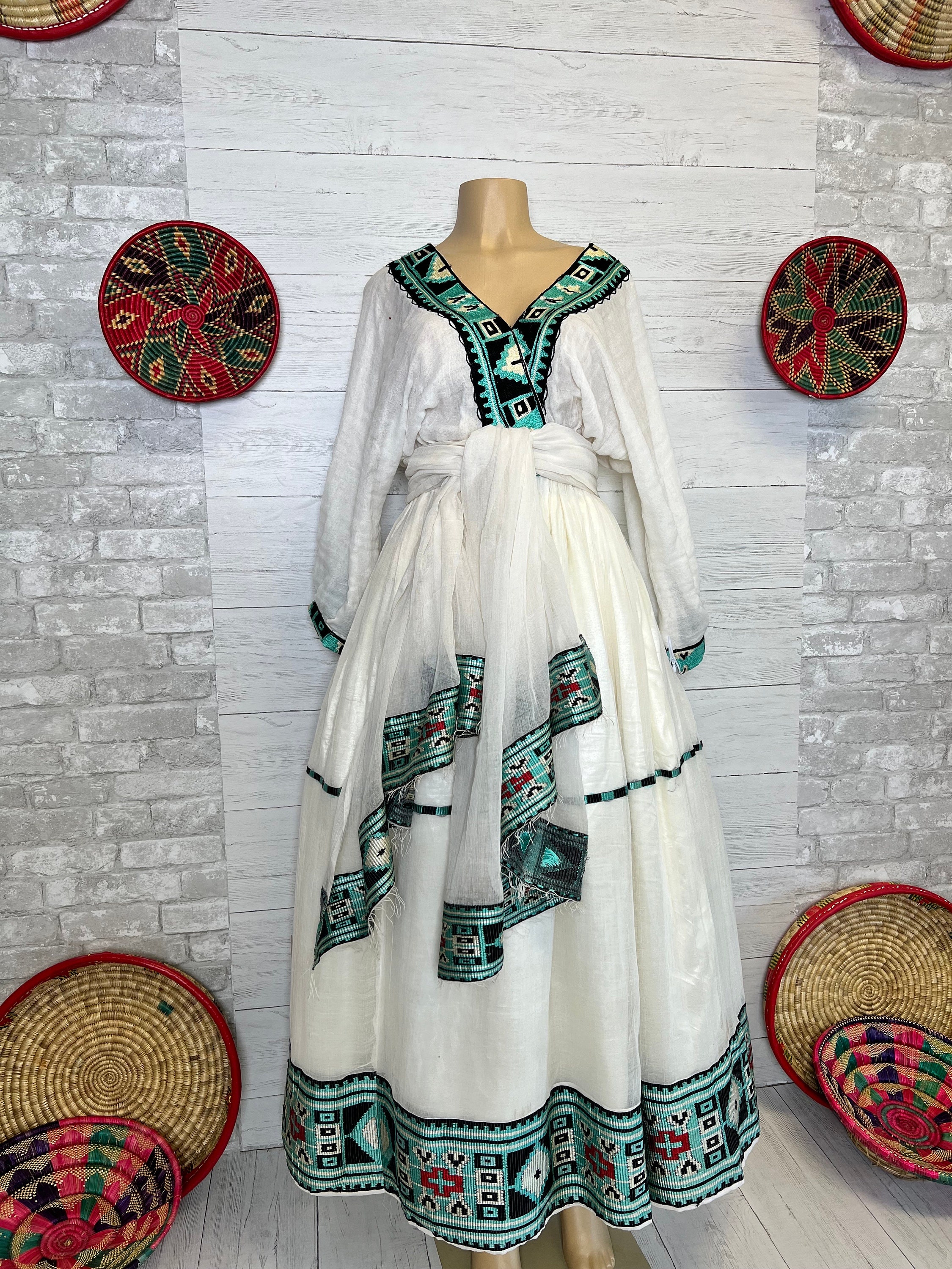 Ethiopian Traditional Dress|Eritrean Dress|Habesha Kemis|Zuria|Habesha Chiffon|Kemis| with belt