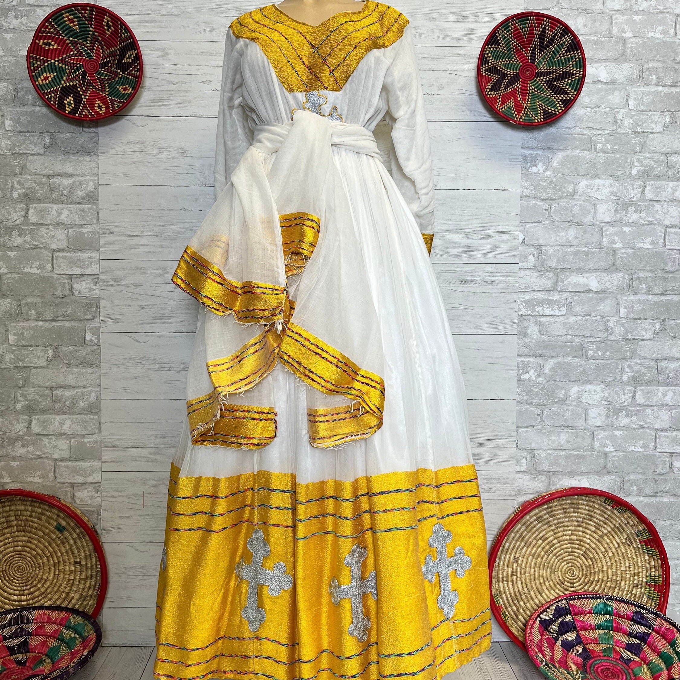 gold ethiopian dress Radiant Yellow Ethiopian Dress, New Year Enkutatash Inspired Habesha K main image 0