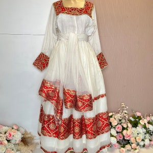 Golden rad Ethiopian and Eritrean traditional dress|kamis|zuria| habsha dress