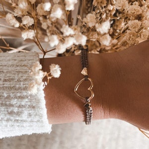 Makramee-Armband drei Herzen/ Armband Herz gold/ Armband Herz roségold/ Armband Herz silber/ Armband Liebe/ Geschenkidee Herz