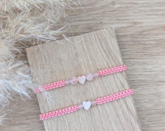 Ab 27,90 Euro/ Mutter-Tochter-Armband Herz/ Mutter-/Armband Set Rosenquarz rosa/ Mutter Tochter Armband Set Herz/ Geschenk Einschulung