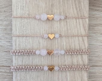 Ab 21,90 Euro/ Mutter-Tochter-Armband Herz/ Mutter-/Vater-Kind-Armband Rosenquarz/ Mutter Tochter Armband Set Herz/ Geschenk Einschulung