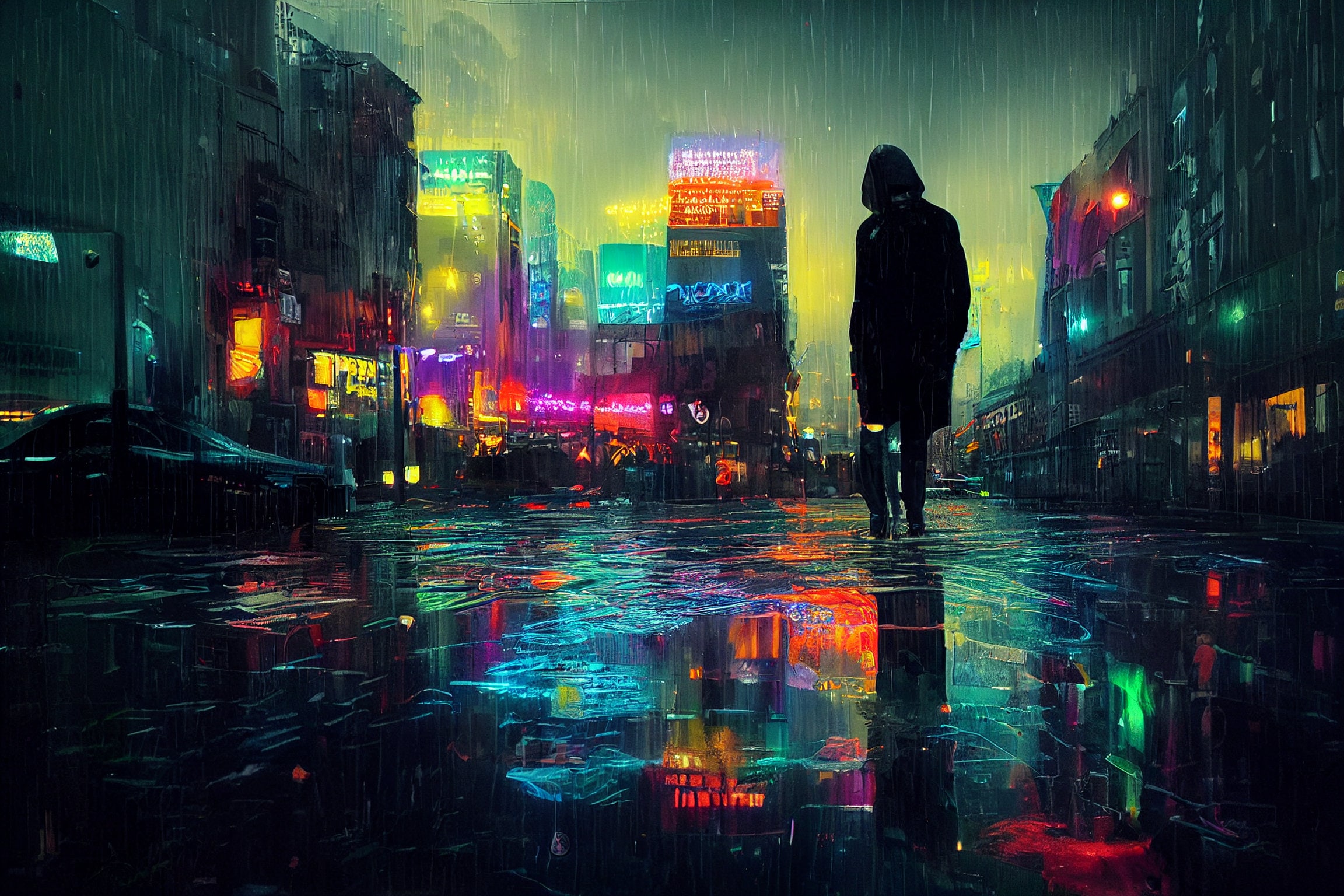 Rainy City Wallpaper Painting