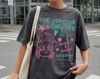 Seaside Chapter Society Shirt, Beach and Books Shirt, Book Girl Summer, Crabby Shirt, Coconut Girl Summer, Beach Book Club, Seashell Shirt