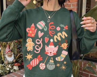 Retro Christmas Collage Sweatshirt, Coffee Weather Sweatshirt, Cozy Winter Vibes, Preppy Holiday Sweatshirt, Hot Cocoa Weather, Baking Shirt