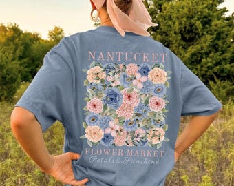 Nantucket Flower Market, Nantucket Massachusetts, Nantucket Hydrangea Shirts, Flower Market Shirt, Coconut Girl Summer, Boho Floral Shirt
