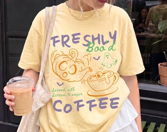 Freshly Boo'd Coffee Shirt, Funny Halloween Coffee Shirt, Cute Ghost Coffee Fall Shirt, Trendy Halloween Vibes Shirt, Preppy Halloween Shirt