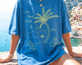 Sun, Sand, Shells And Sea Shirt, Amalfi Coast Shirt, Palm Tree Beach Shirt, Coastal Seashell Graphic Tee, Coconut Girl Summer, Island Summer