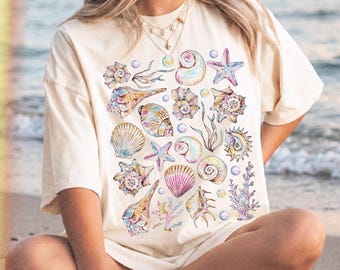 Seashell Beach Shirt, Seashell Graphic Tee, Pastel Seashell Summer, Coconut Girl Summer, Vintage Seashells Shirt, Coastal Vibe Summer Shirt