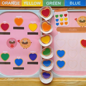 Inserto digital grande para flisat, donut monstruo para alimentar, combinación de colores, habilidades motoras finas (tamaño A3, tamaño A4 y tamaño carta imprimible)