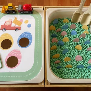 Inserto digital Flisat grande, actividad de conteo y clasificación de colores de huevos de Pascua, tapete de juego para autos (tamaño A3, tamaño A4 y tamaño carta imprimible)