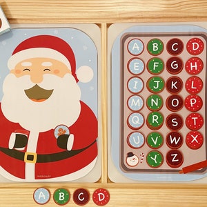 Inserto digital Flisat grande, galletas del alfabeto de "Alimenta a Papá Noel", emparejamiento de letras (tamaños A4, tamaño carta y A3 imprimible)