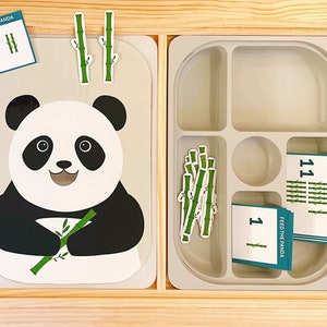 Inserto digital grande de Flisat, Alimenta a los bambúes del panda, Conteo de números del 1 al 20, Matemáticas preescolares (tamaños A4, Carta y A3 imprimibles)