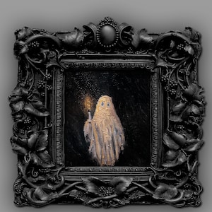 Ghost with candle oil painting print. Dark Academia gift. Victorian decor gift idea. Moody print art. Creepy cute print art. Gothic decor