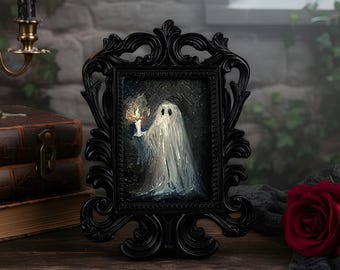 Real art, not print - Ghost with Candle Framed Original Oil Painting Gift Art