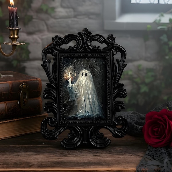 Ghost with Candle Oil Painting, Dark Academia Victorian Decor
