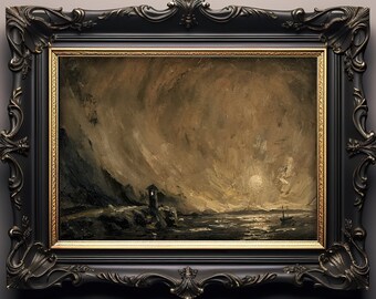 Golden Age of Navigators - Papper Print Oil Painting Seascape| Macabre Aesthetic | Dark Academia Art | Victorian Goth Decor