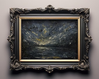 Dawn on the River - Original oil painting on canvas 8x12 inches. Moody Night Landscape Dark Academia wall decor. Vintage Gothic Home Decor