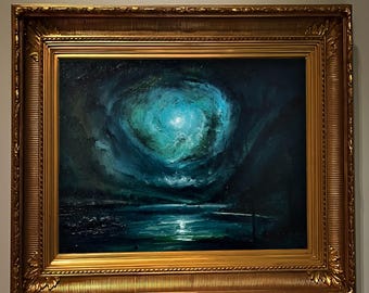 Mystical Nocturne Original Oil Painting on Canvas 40x50 cm– Dreamy Night Sky