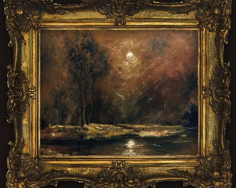 Moonlit Night Landscape Print: Dark Academia Tonalism Wall Art