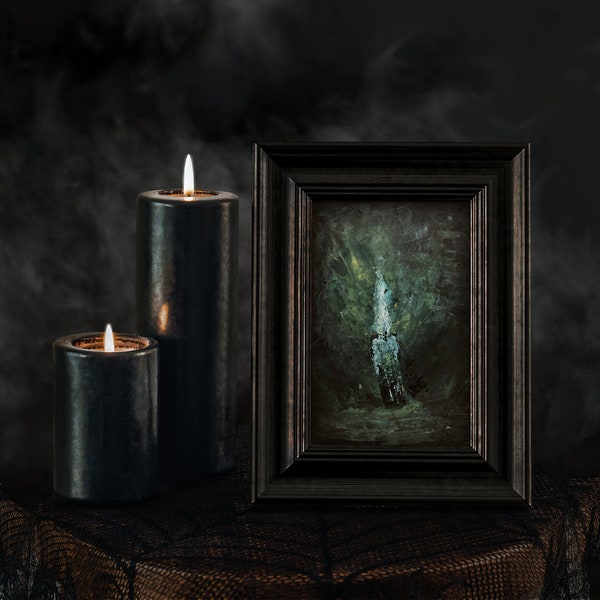 Candle original oil painting. Slytherin House Aesthetic Harry Potter decor. Dark academia decor. Moody canvas art. Dark coquette decor