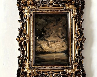 Small Framed Original Oil Painting Lake sunrise Landscape