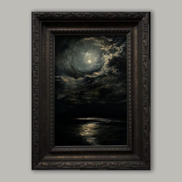 Dark Nocturne Oil Painting: Gothic Landscape, Victorian Goth Decor (16x20 inch.)