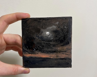 Small Original Oil Painting Landscape 4x4 inch. | Macabre Aesthetic | Miniature Artwork for Victorian Goth Cozy Home Decor Art