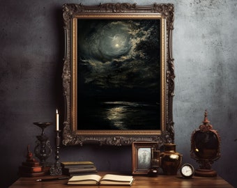 Dark Nocturne Oil Painting: Gothic Landscape, Victorian Goth Decor (16x20 inch.)
