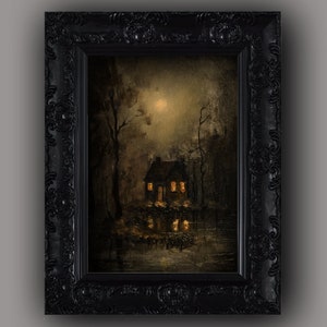 Mystery Moonlit House in Dark Forest - Paper Print | Macabre Aesthetic | Dark Academia Wall Art | Victorian Goth Decor