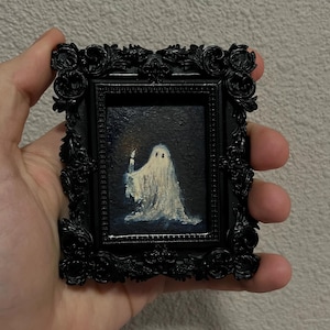 Mini Ghost Painting with Candle: Framed Dark Academia Art