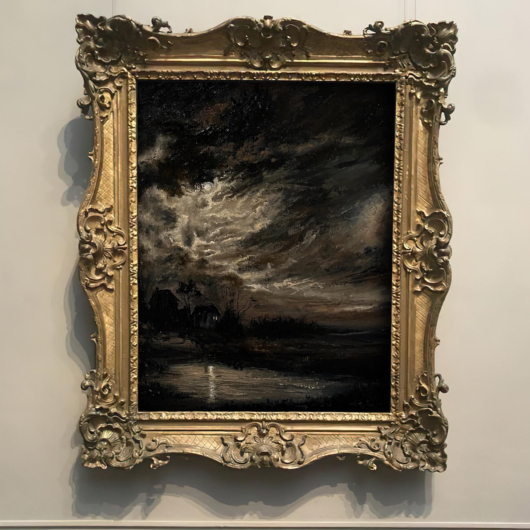 Nocturne Original Oil Painting on Canvas 40x50 cm– Moonlit Night, Dramatic Sky, Romantic Landscape, Hand-Painted Art