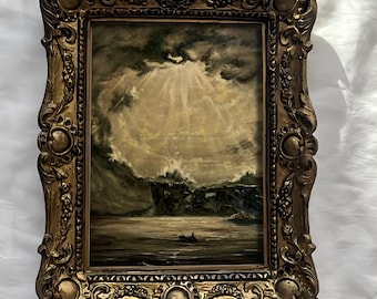 Dark Sea Oil Painting - Paper Print, Moody Coastal Landscape Art