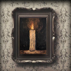 Candle original oil painting. Dark Academia gift. Vintage aesthetic small wall decor art. Victorian decor gift idea. Moody canvas art