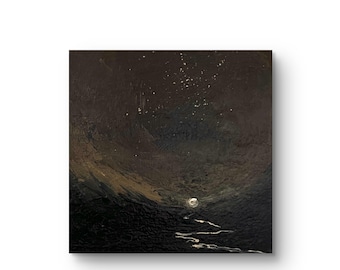 Small Moody original oil painting Landscape on canvas. Square Abstract Landscape Painting. Farmhouse Decor