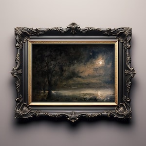 Moody Night Landscape Paper Print: Vintage Gothic Wall Decor