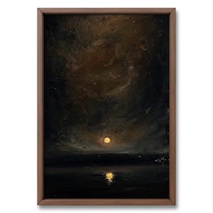 Moody Dark Academia esthétique peinture à l'huile sur toile 30 x 20 cm, peinture ciel nocturne, lune vintage, paysage sombre cottagecore image 4