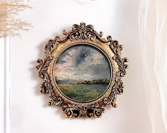 Original Small Oil Painting, Abstract Meadow Landscape, Farmhouse Decor