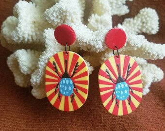 Beetle and Sun Ray Earrings