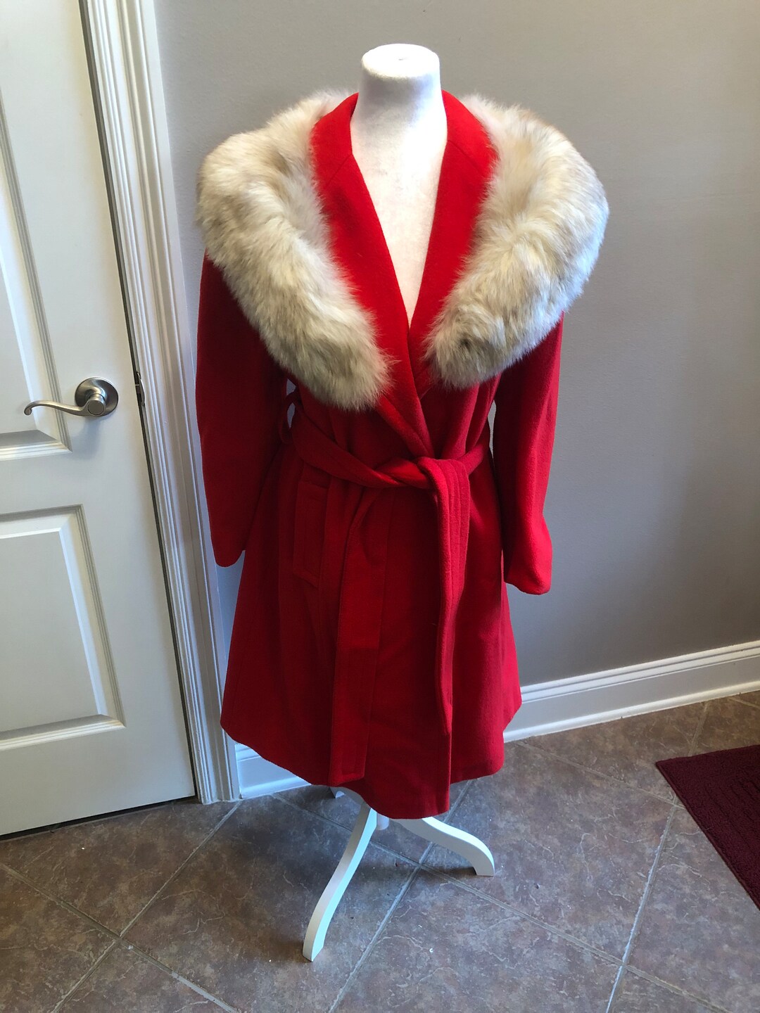 1950s Red Wood Overcoat With Silver Fox Collar Dumas of Etsy