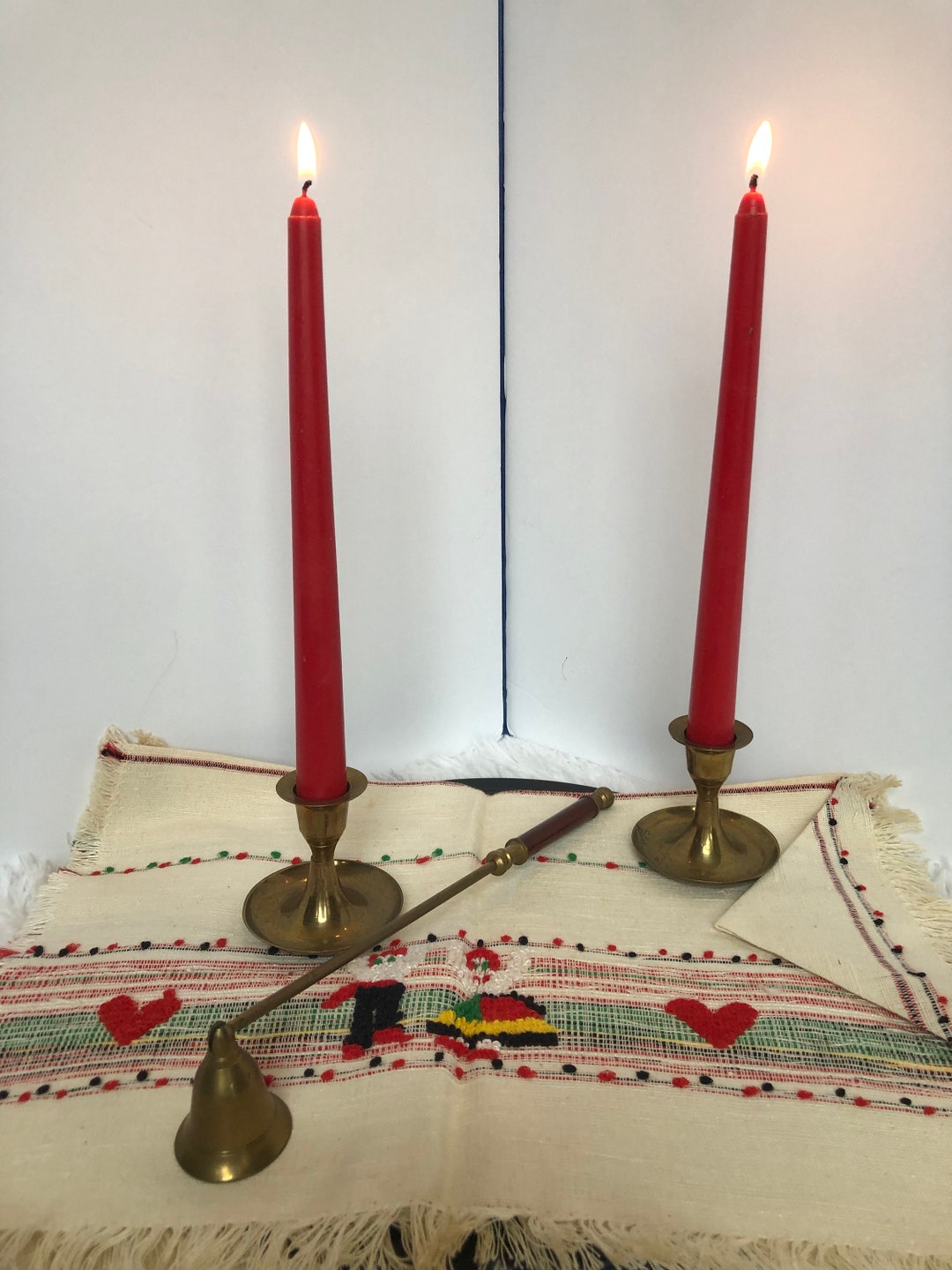 Brass Taper Candlestick Holders and Brass Snuffer 3 Piece Set Etsy