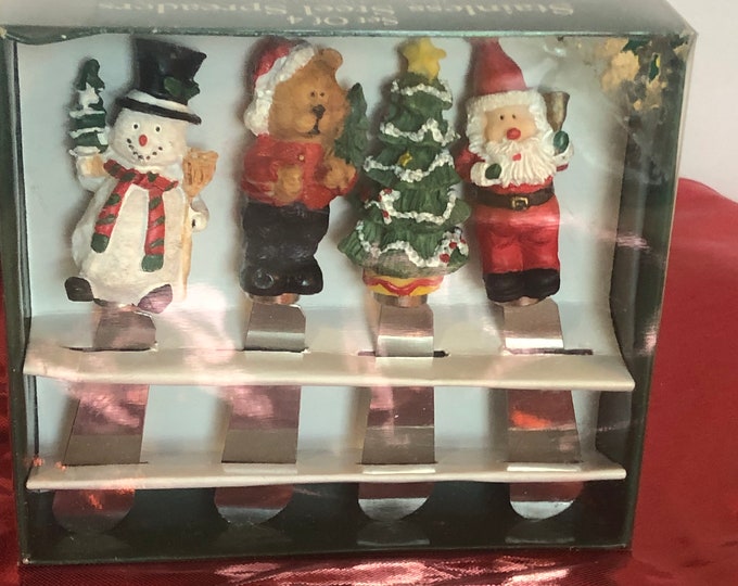 Vintage Resin Handled Cheese Butter Dip Spreaders Christmas Themed Box