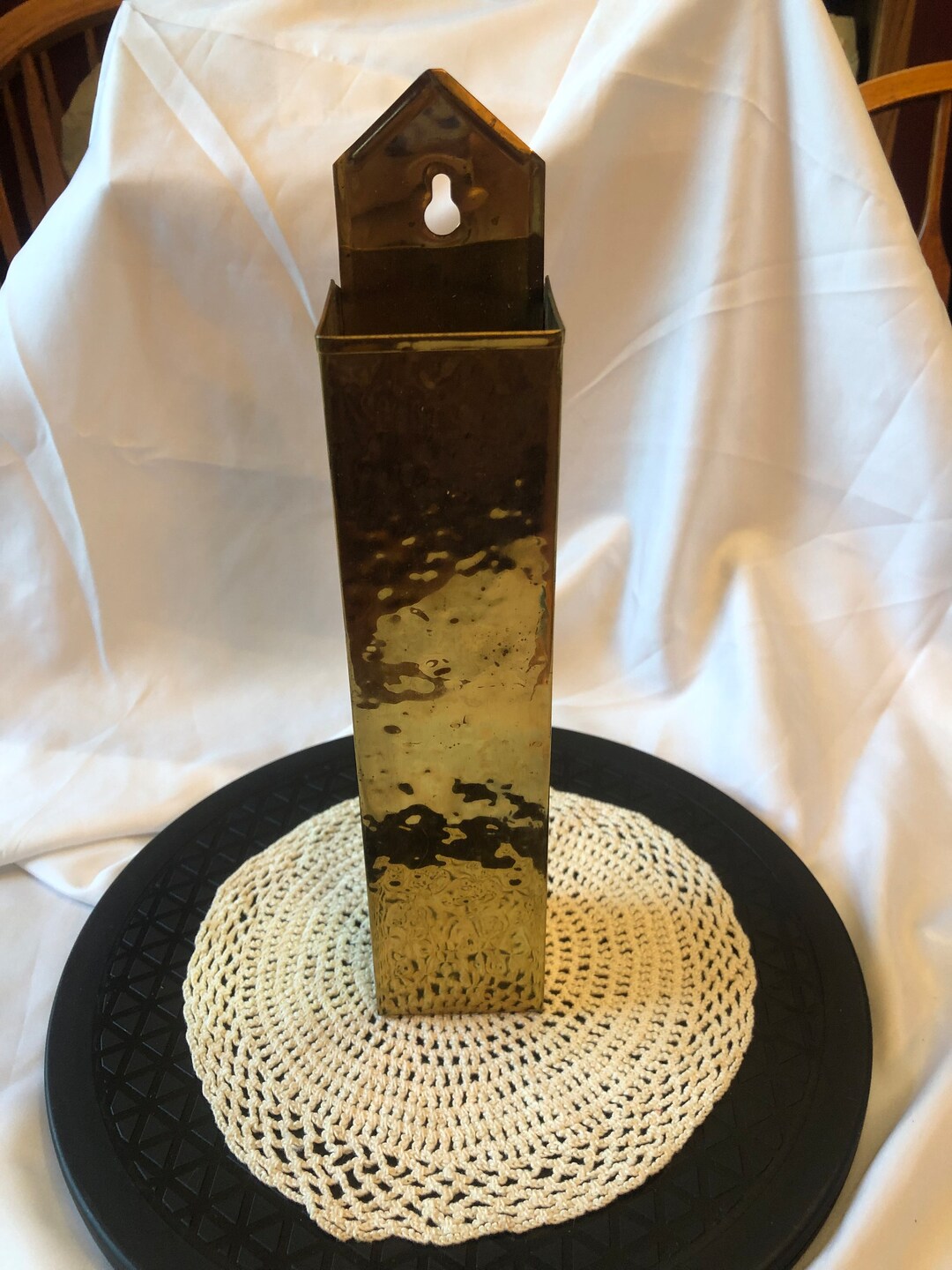 MCM Hammered Brass Fireplace Match Holder From Metalsmiths of Etsy